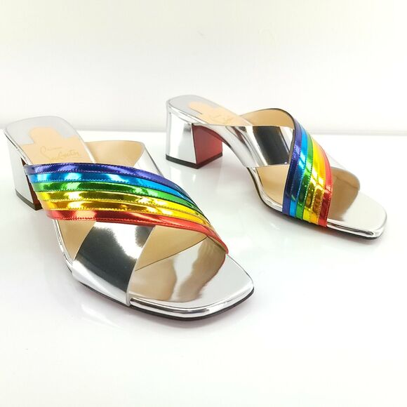 Christian Louboutin Arkenmule 55 Silver Rainbow Slide Sandal SZ 38.5 NIB - Picture 12 of 12